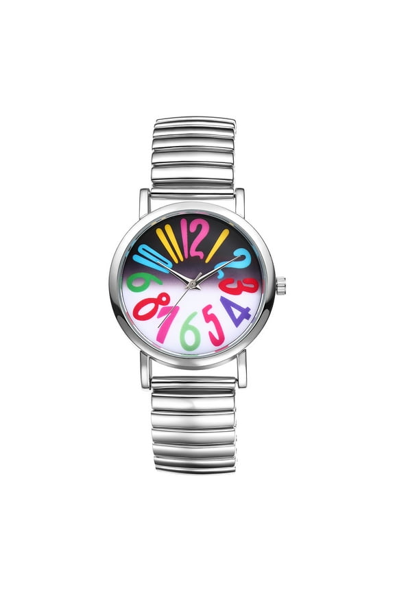 Women's Ultra Thin Easy Reader Watch with Elastic Strap Golden/Silver Tone Stretch Band Watches