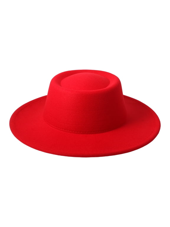 Women's Wide Brim Flat Top Felt Fedora Hat: Vintage Felt Hat for Formal & Casual Styling