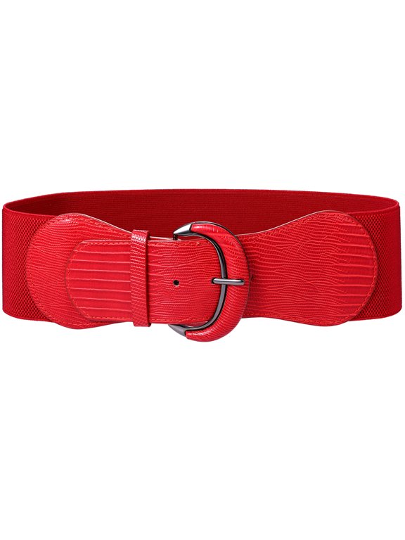 Women's Wide Elastic Waist Belt:Stretchy PU Leather Fashion Belt with Alloy Buckle for Dress Tunic