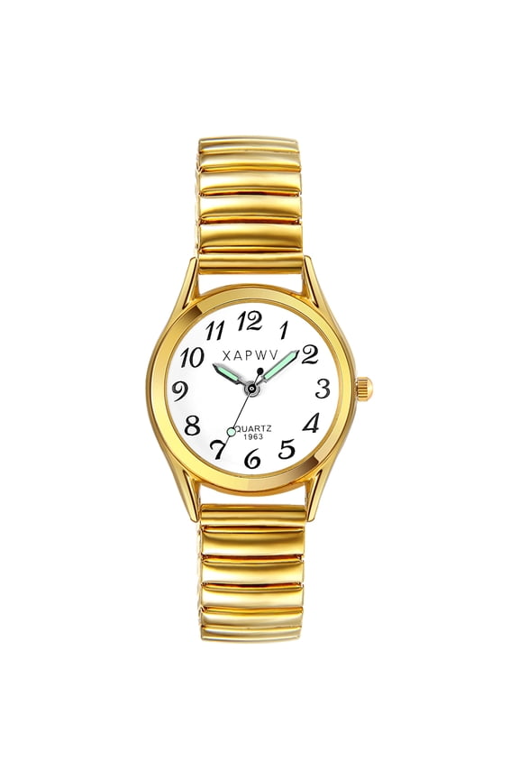 Women's ultra-thin quartz watch:Large Arabic numerals dial Luminous hands Elastic Watch