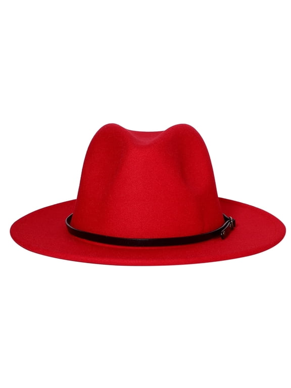 Women’s Classic Wide Brim Floppy Panama Hat Belt Buckle Fedora Hat