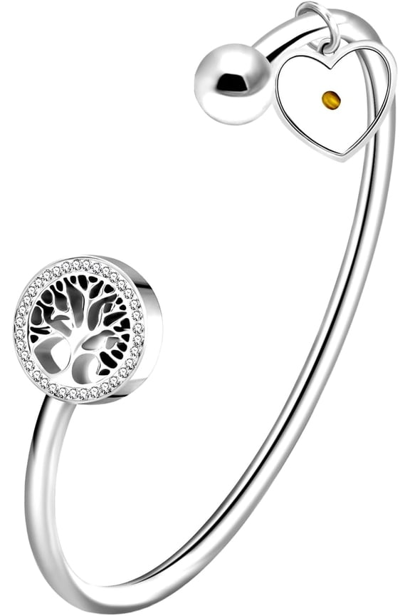 Womens Cuff Bangle Bracelets: Silver Stainless Steel Round Zircon Tree of Life Heart-Shaped Mustard Seed Bracelet Inspirational Christian Religious Faith Jewelry Gifts