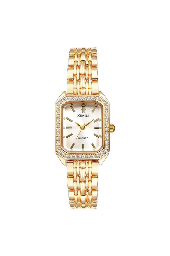 Womens Gold Square Watches: Stainless Steel Strap Analog Quartz Elegant Ladies Bracelet Wrist Watch for Casual Business