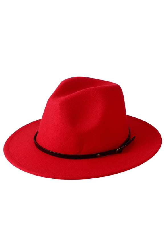 Womens Mens Classic Wide Brim Floppy Vintage Panama Hat Belt Buckle Fedora Hat