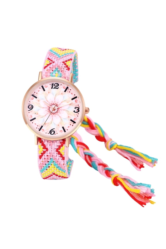 Women's Bohemian Rainbow Braided Strap Watch: Floral Dial for Casual, Gift, Daily