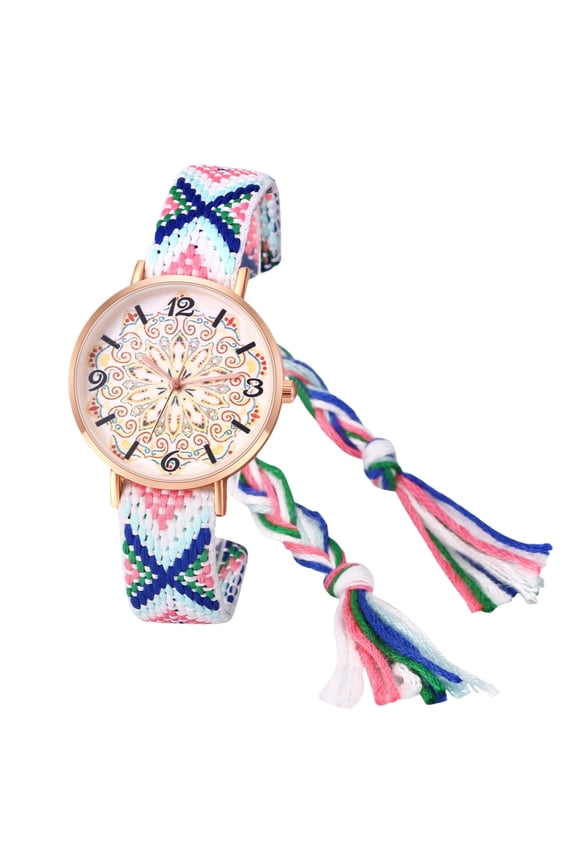 Women's Bohemian Rainbow Braided Strap Watch: Floral Dial for Casual, Gift, Daily