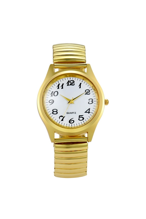 men's Ultra Thin Easy Reader Watch with Elastic Strap Golden/Silver Tone Stretch Band Watches