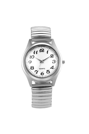 men's Ultra Thin Easy Reader Watch with Elastic Strap Golden/Silver Tone Stretch Band