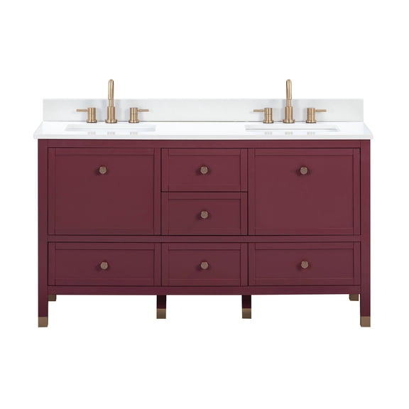 Avanity Alana-Vs61-Wt Alana 60" Free Standing Double Basin Vanity Set - Burgundy Red