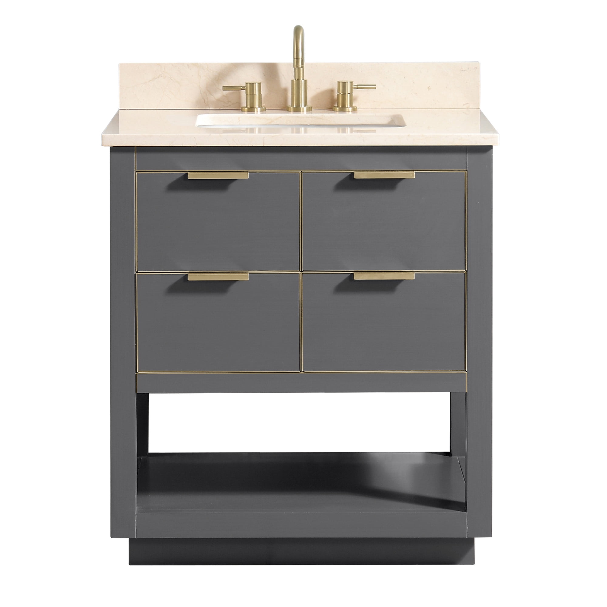 Twilight Gray 30" Solid Wood Vanity with Quartz Top & Gold Accents