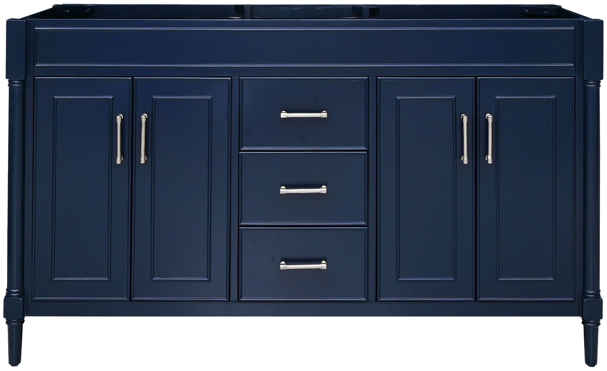 Navy Blue 60" Double Bathroom Vanity Base with Brushed Nickel Hardware