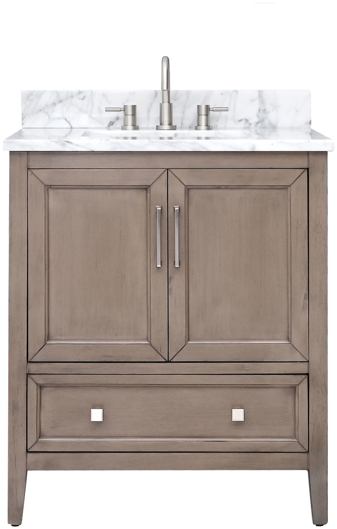 Gray Oak Single Sink Vanity with Carrara White Marble Top