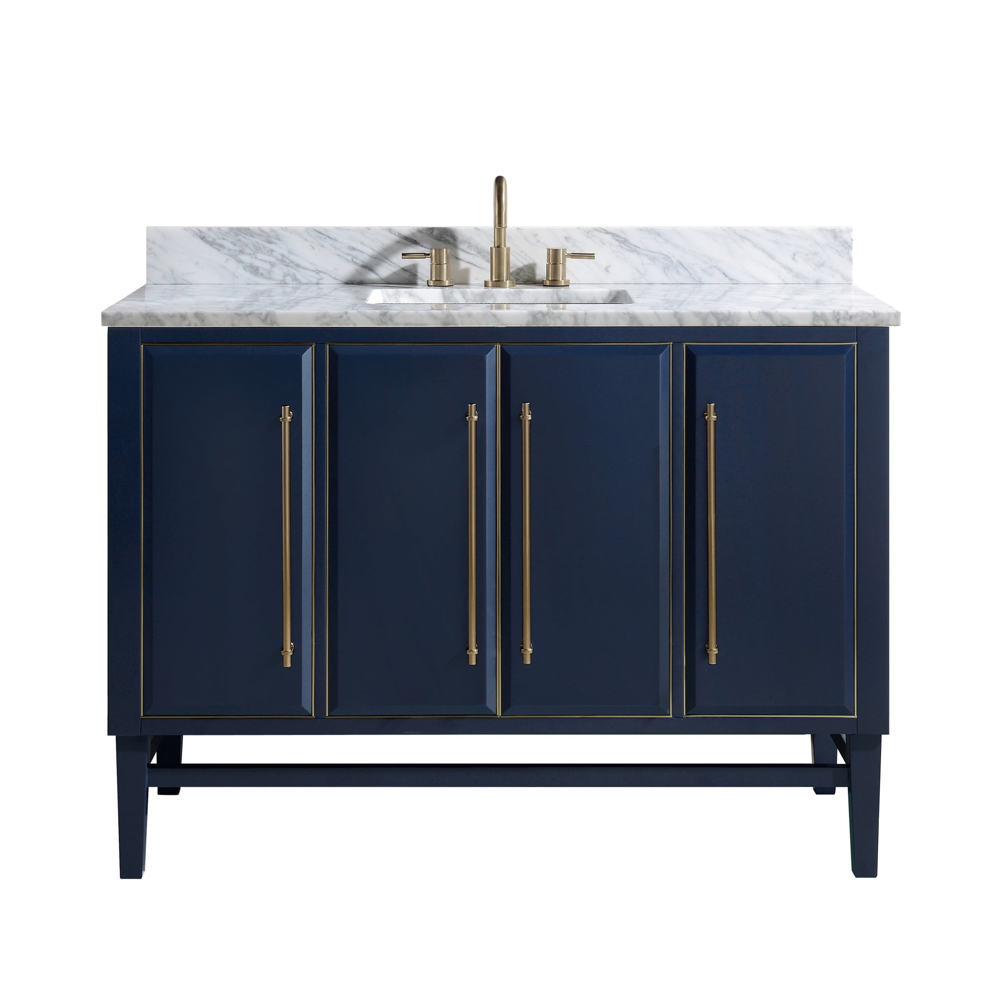 Navy Blue and Gold 48" Solid Wood Vanity with Marble Top