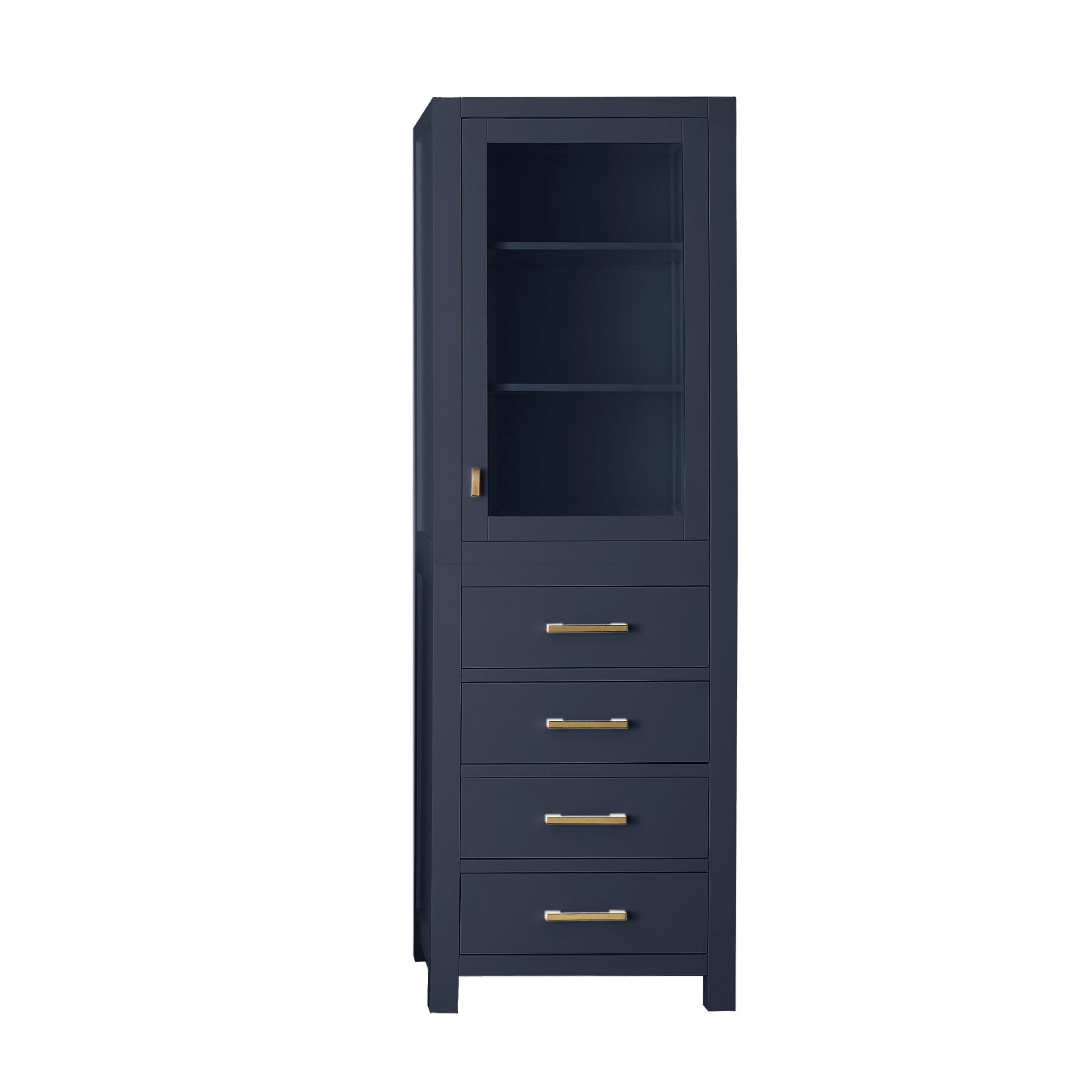 Navy Blue Poplar Wood Freestanding Bathroom Linen Cabinet with Adjustable Shelving