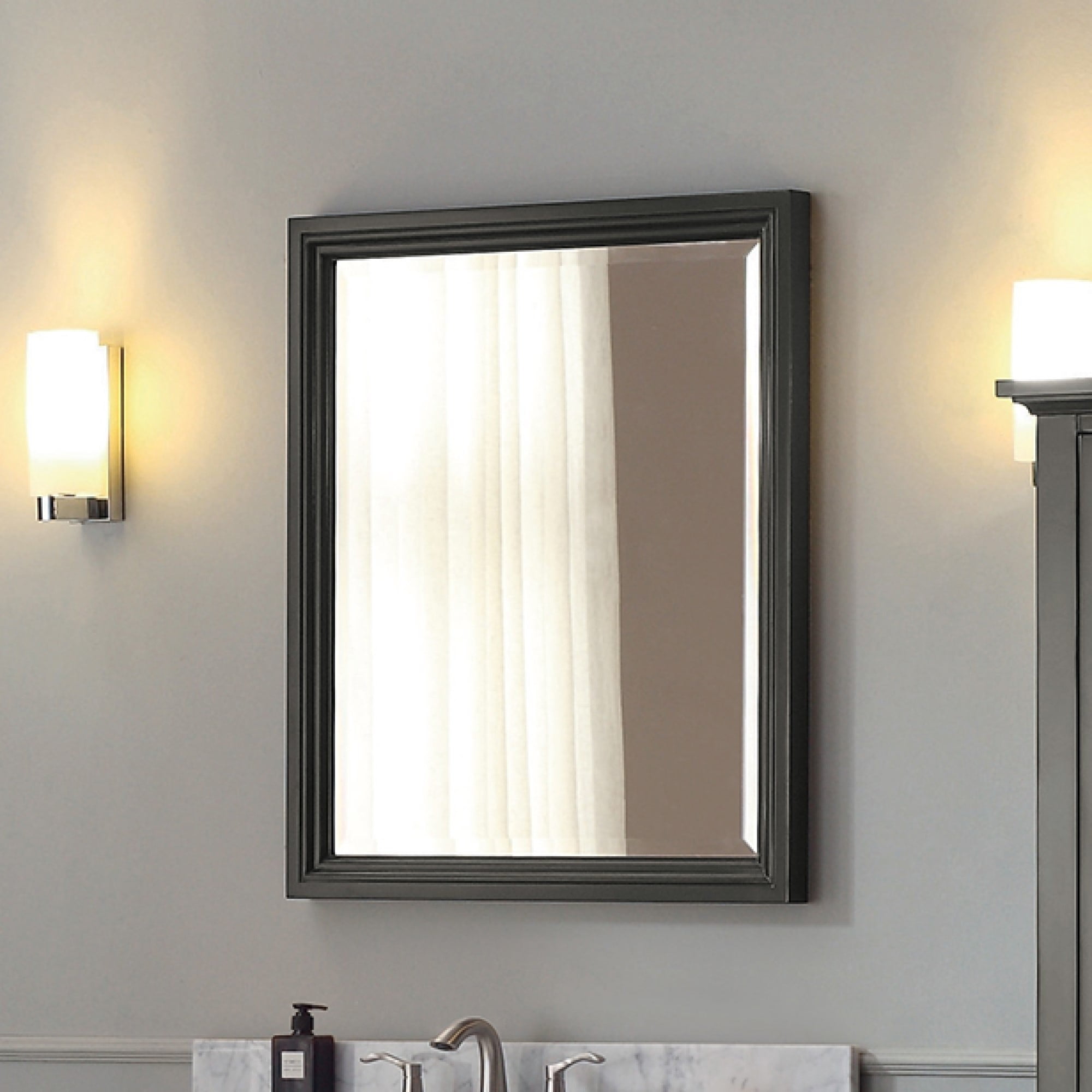 Charcoal Glaze Rectangular Wood Bathroom Vanity Mirror