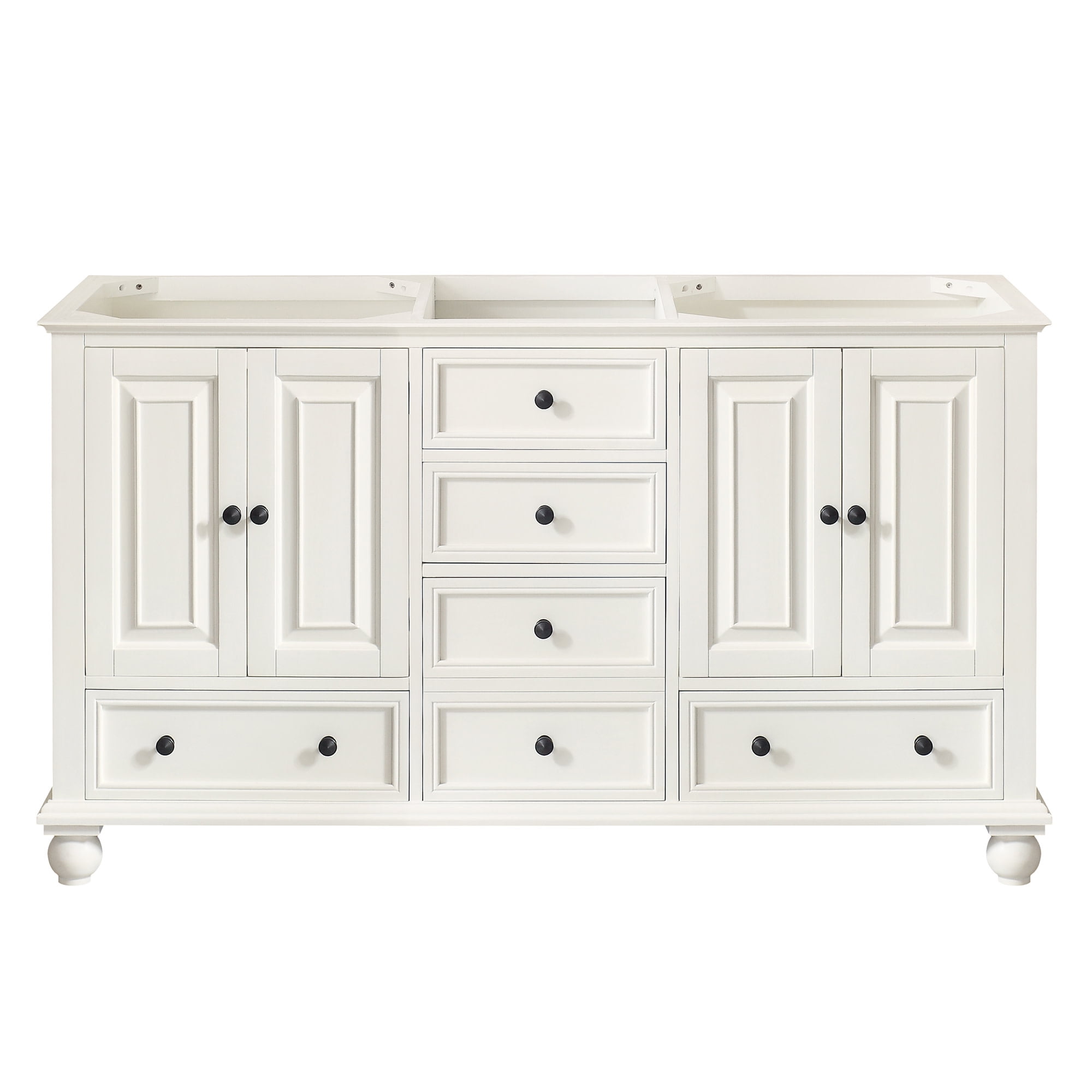 French White 60" Double Freestanding Solid Wood Vanity Cabinet