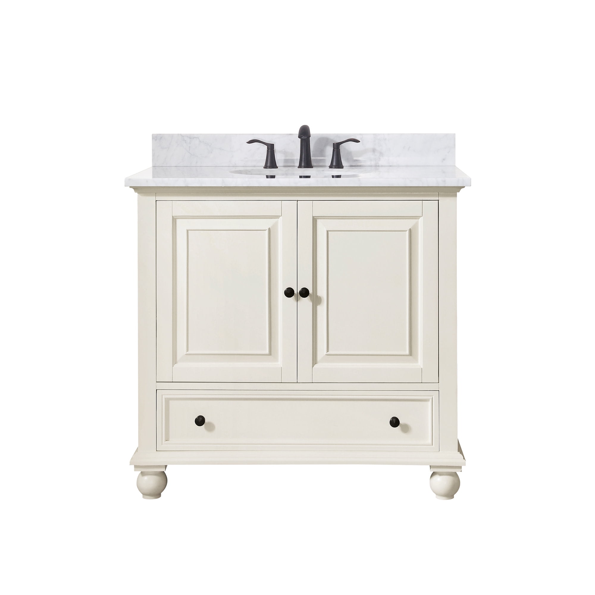 French White 37" Wood Vanity with Carrera White Granite Top