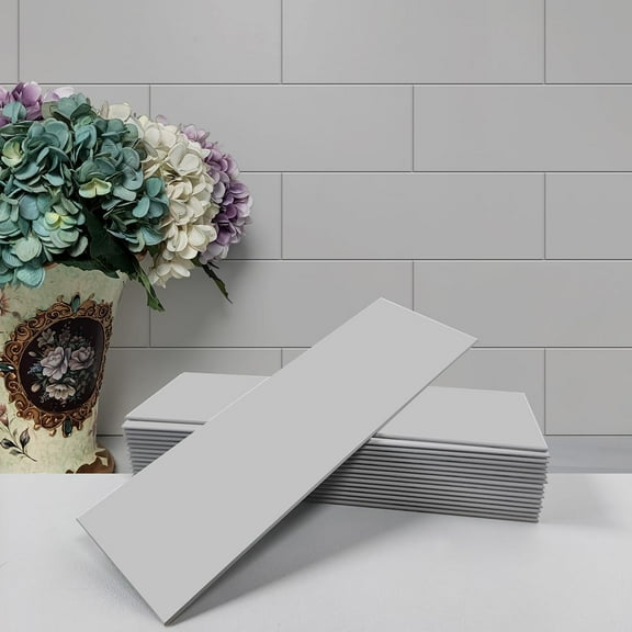 Avant Decor 24 Stone Composite Subway | Peel and Stick Kitchen Backsplash | Solid Color Wall Tiles 4" x 12" Bex Metro Matte Stone 8 sqft