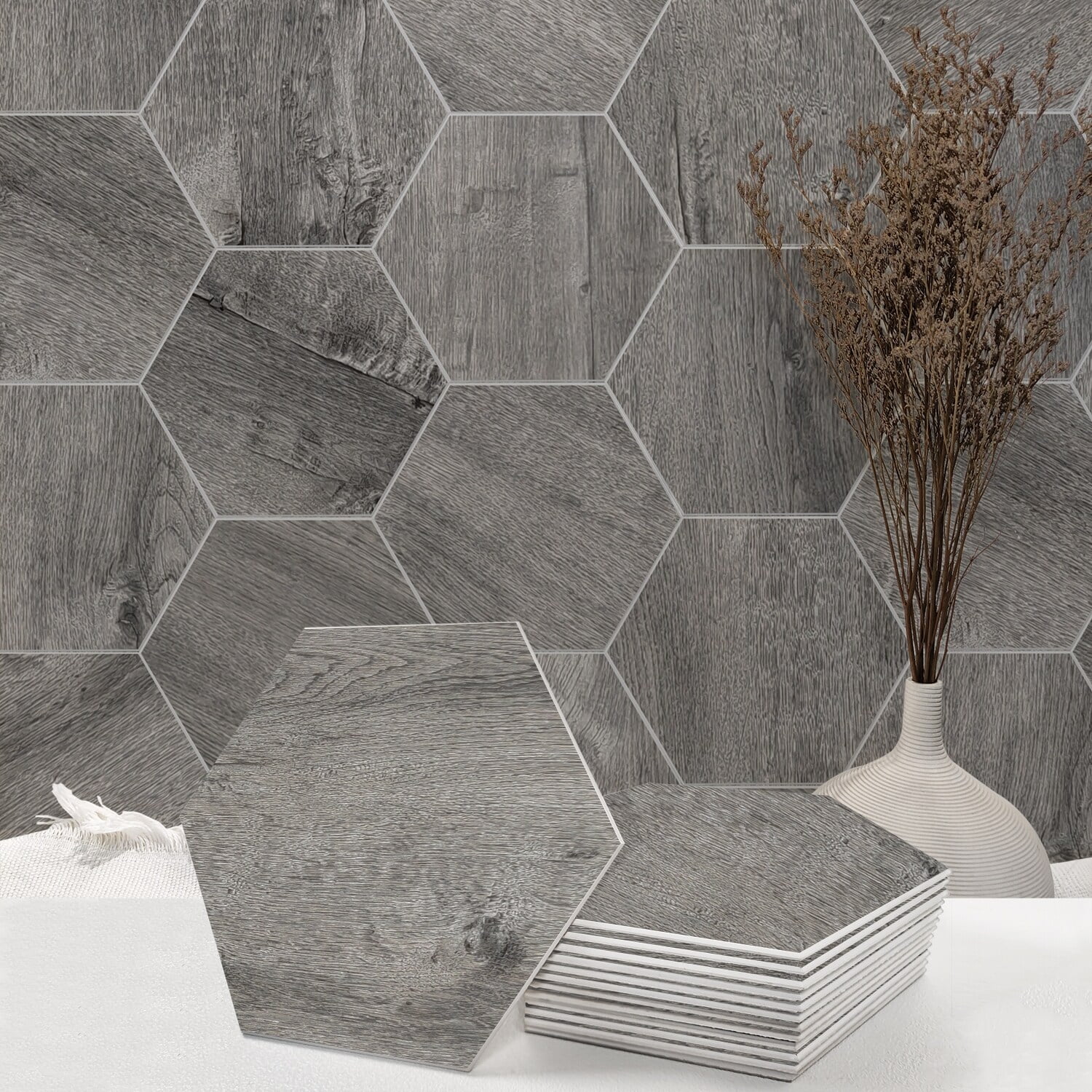 Bonfire Hexagon Wood Grain Peel & Stick Wall Tile
