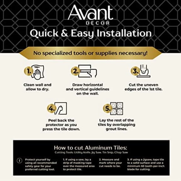 Avant Decor | Box of 8 Hexagonal Aluminum Peel and Stick Kitchen Backsplash Tiles | Silver, Modern, Geometric Design | 12' x 11.25'