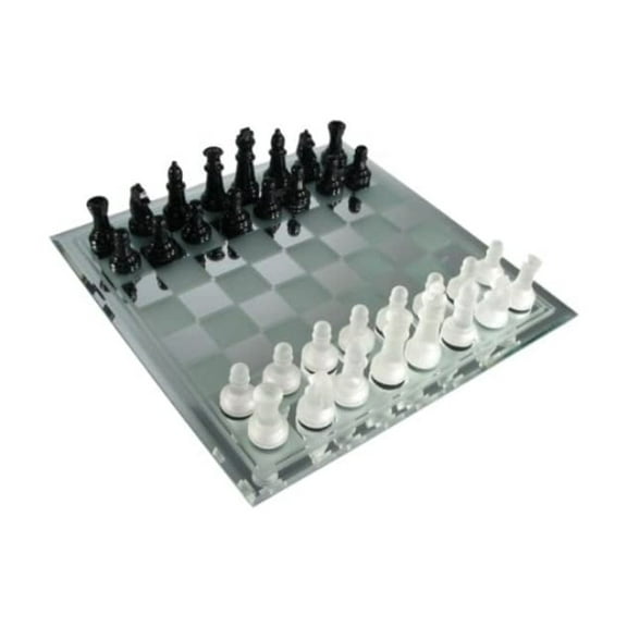 Avant-Garde Black Frosted Glass Chess Set with Mirror Board