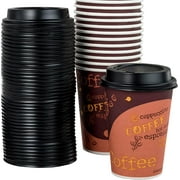 Avant Grub 12 oz Coffee Shop Disposable Paper Cups with Recyclable Dome Lids, 100 Pack