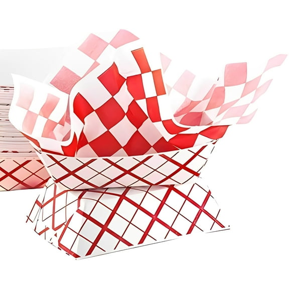 Avant Grub 3 lb Red and White Paper Food Tray and Deli Liner 50 Pack