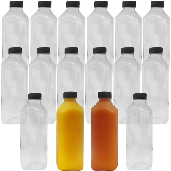 Avant Grub 33 fl oz Clear Reusable, Empty Juice Bottles with Lids, 16 Pack