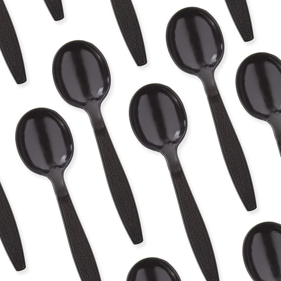Avant Grub 5" Sturdy, Black Plastic Soup Spoons, 100 Pack