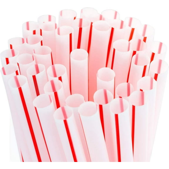 Avant Grub 7.75" White and Red Stripe, Individually Wrapped Wide Plastic Drinking Straws, 600 Pack