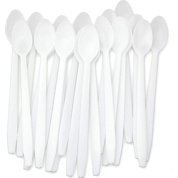 Avant Grub 8" White Plastic Long Handle Sundae Spoons, 100 Pack