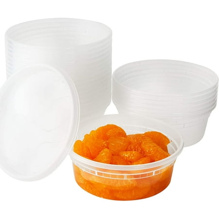 Avant Grub 8 oz Clear Microwavable Deli Containers with Lid Covers, 48 Pack