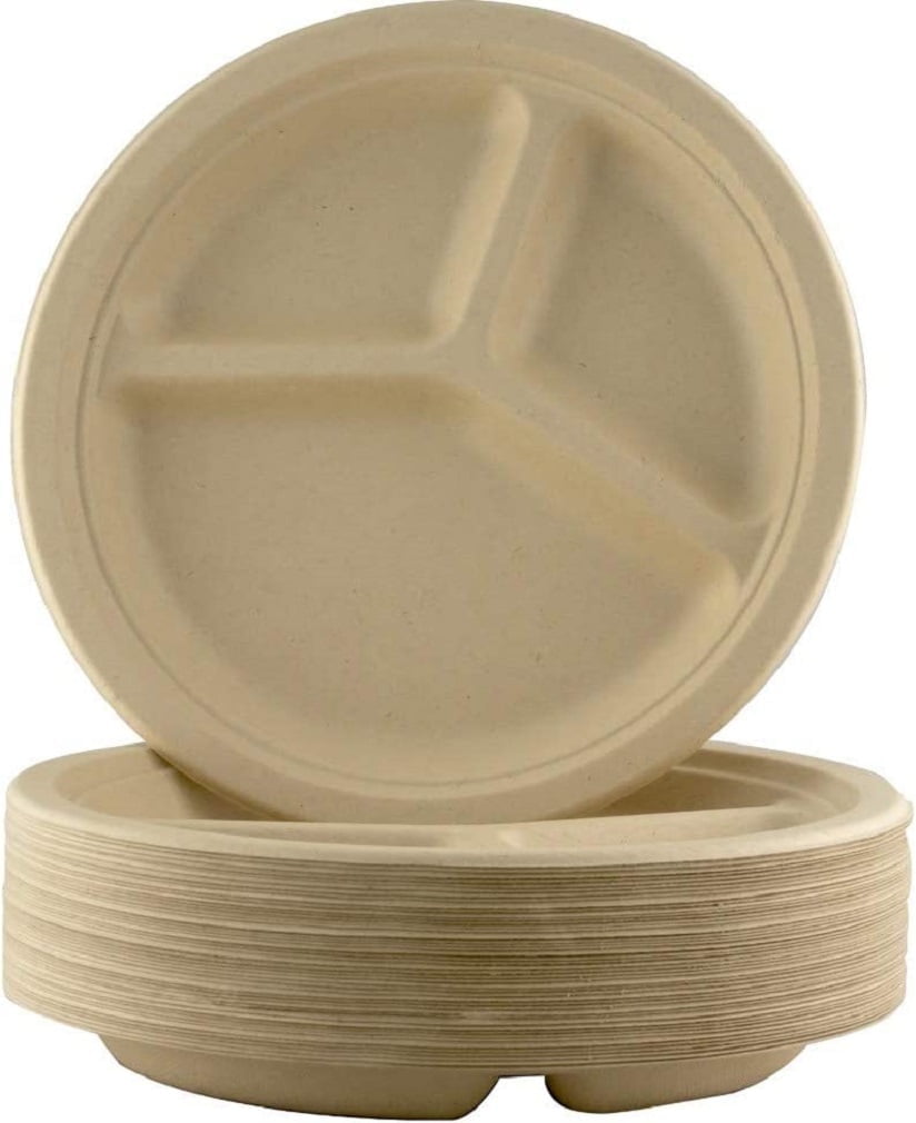 Avant Grub 9" Earth-Friendly Compartment Disposable Dinner Plates, 100 Pack
