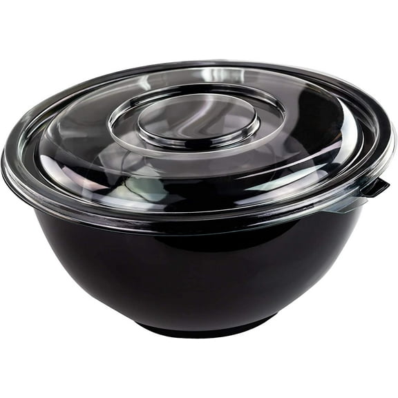 Avant Grub Disposable Black Serving Bowls with Clear Colored Lids 4 Pack, 160oz