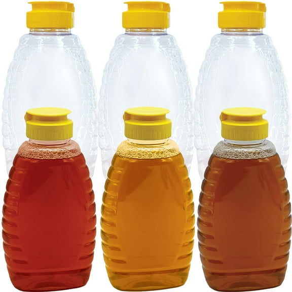 Avant Grub Easy-Squeeze, Flip Top 12 oz Empty Honey Bottles and Lids 6 Pack