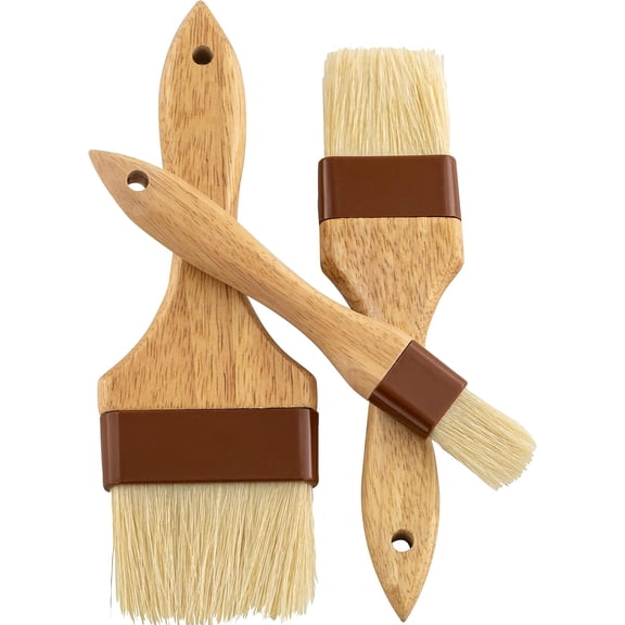 Avant Grub Pastry and Basting Brush Set, Restaurant-Grade, Brown Hardwood and Boar Hair, Set of 3