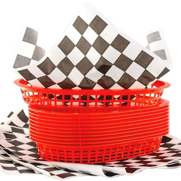 Avant Grub Red Fast Food Basket (12-Ct) with Black Checkered Deli Paper (120-Ct)