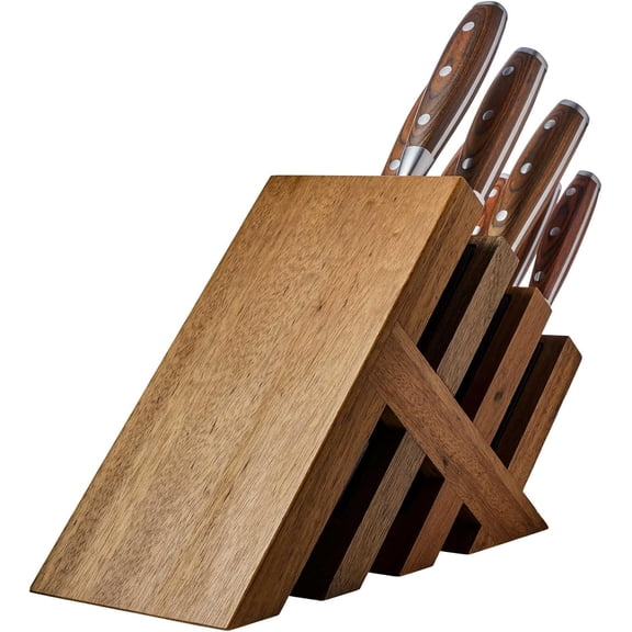 Avanta Forged 10-Piece Pakkawood Knife Block Set - Oprah's Favorite Things - German X50 Stainless Steel - 4 Speciality Knives, Heavy-Weight Fork, 4 Steak Knives & Magnetic Knife Block