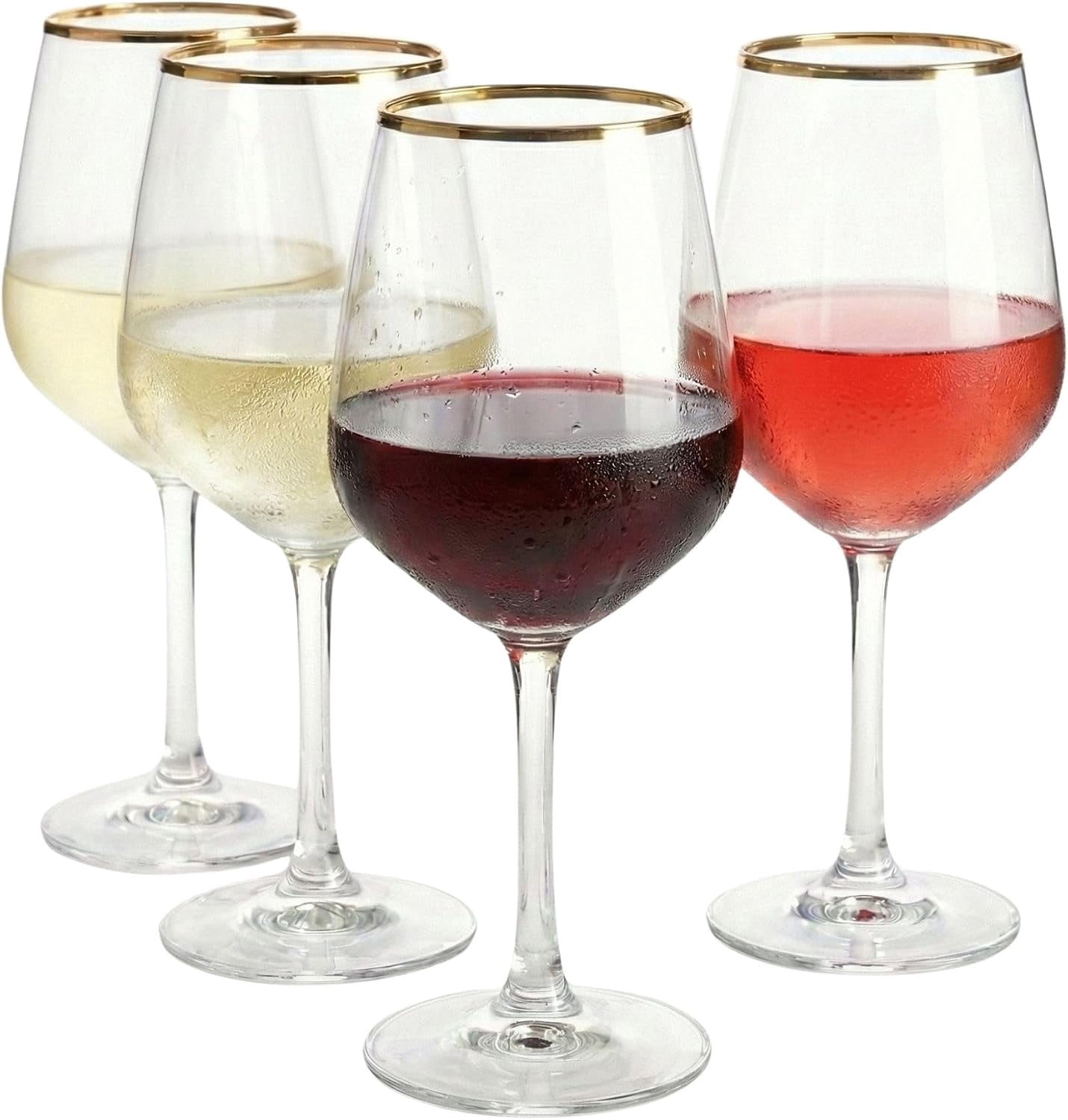 Avantgarde Wine Glasses Set of 4, 14.3oz Modern Gold Rimmed Drinking ...