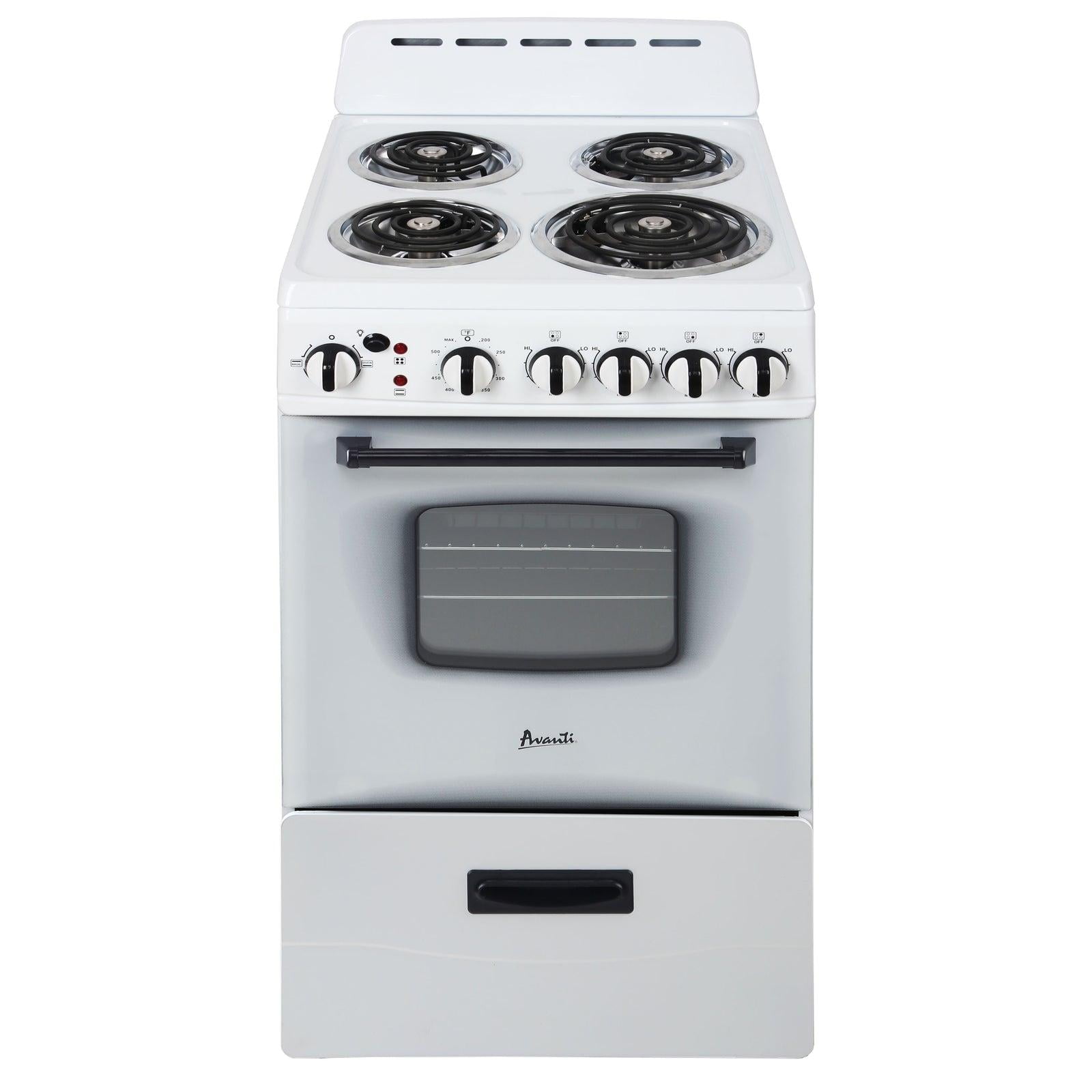 Compact Stainless Steel Freestanding Electric Range with Black Glass Door