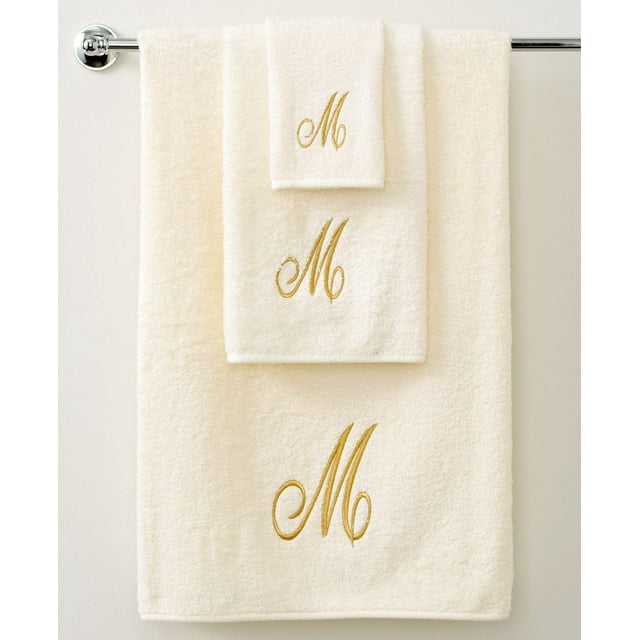 Avanti Bath Towels, Monogram Initial Script Ivory and Gold 27&#8243; x 52&#8243; Bath Towel, Natural, HAND TOWEL