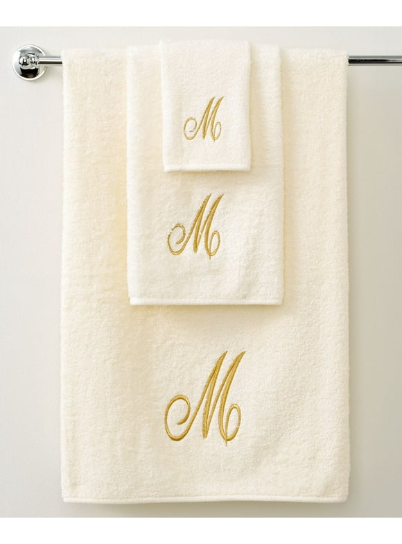 Avanti Bath Towels, Monogram Initial Script Ivory and Gold 27&#8243; x 52&#8243; Bath Towel, Natural, HAND TOWEL