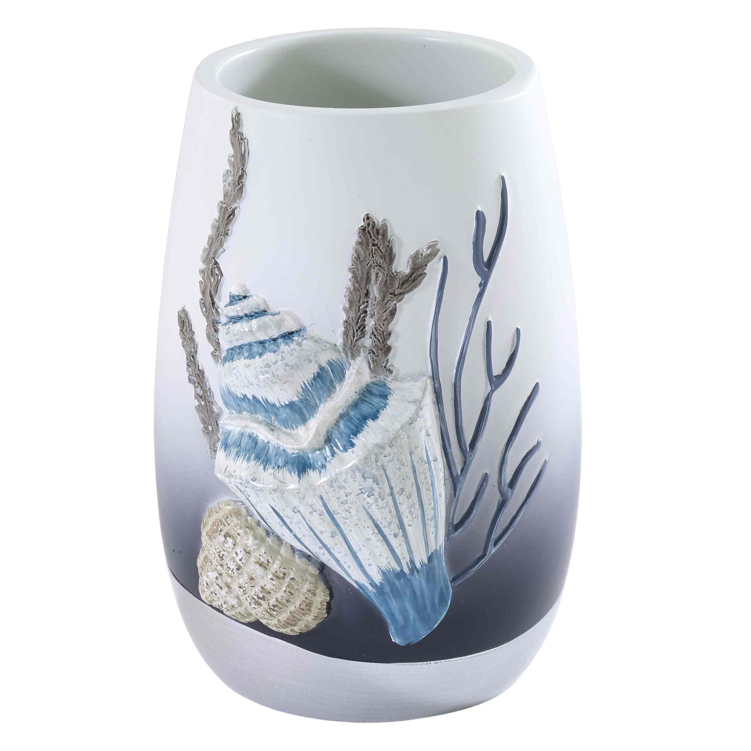 Blue and White Resin Coastal Bathroom Tumbler