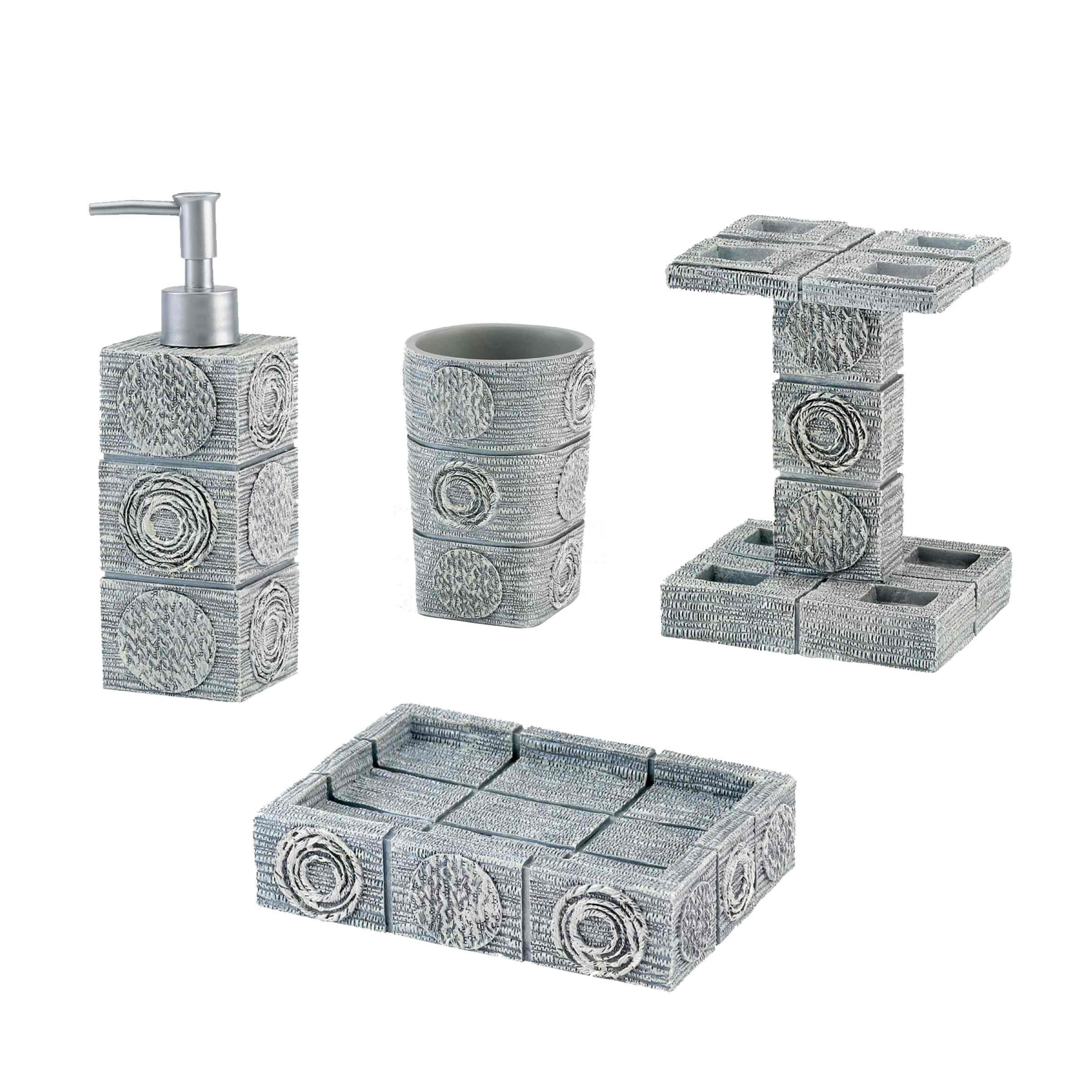 Gray Textured Ceramic 4-Piece Bath Accessory Set