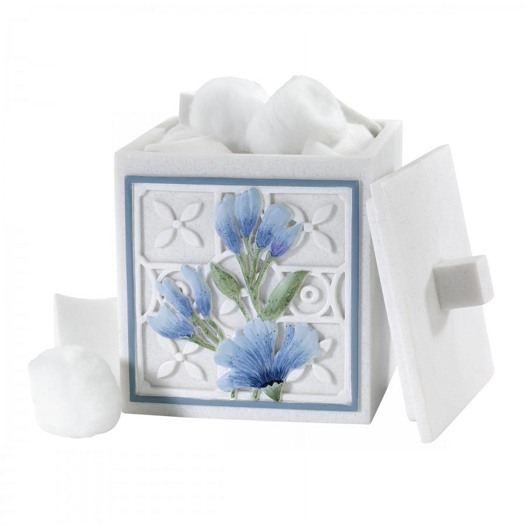 White and Blue Floral Embossed Resin Storage Canister
