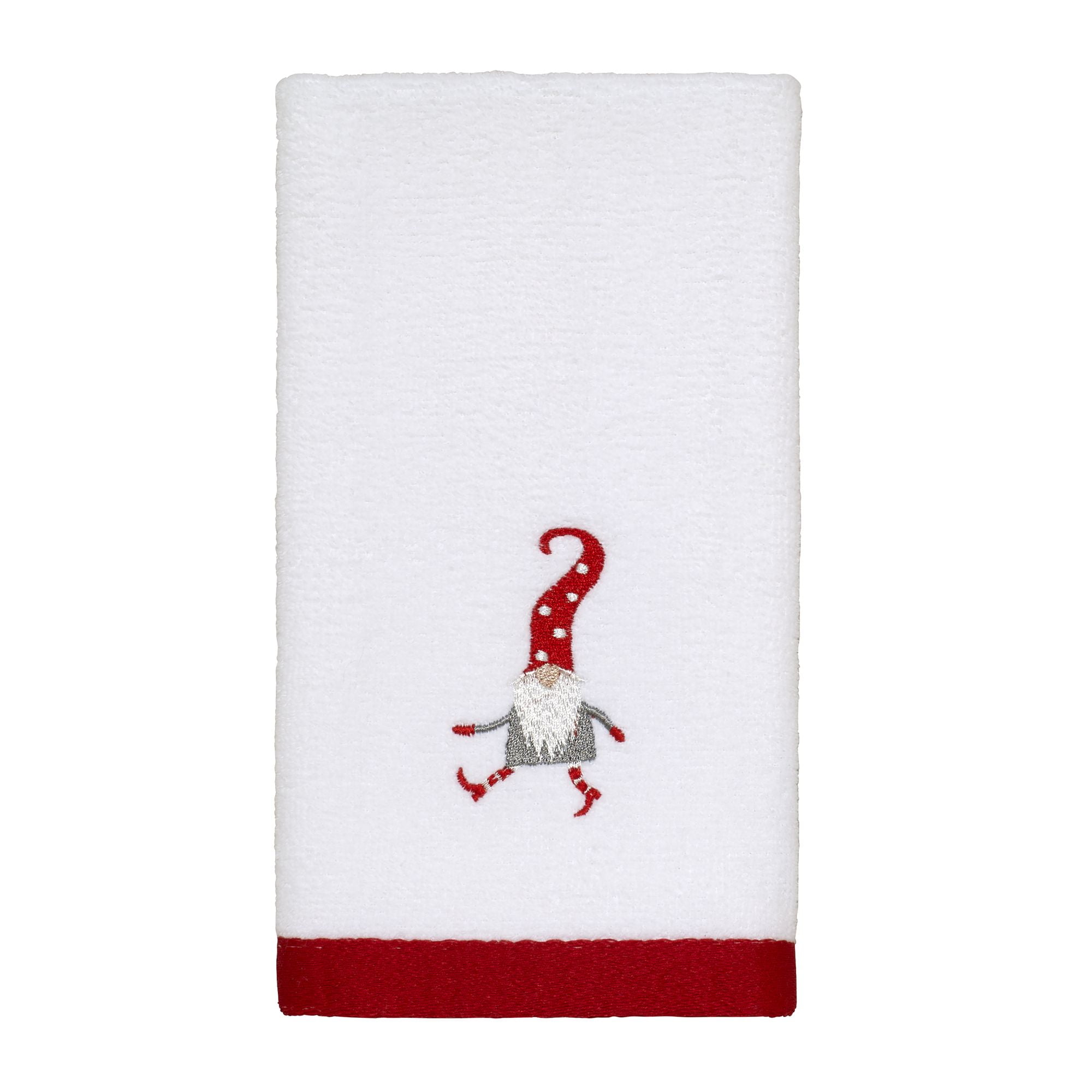 Gnome Walk White and Red Cotton Fingertip Towel Set