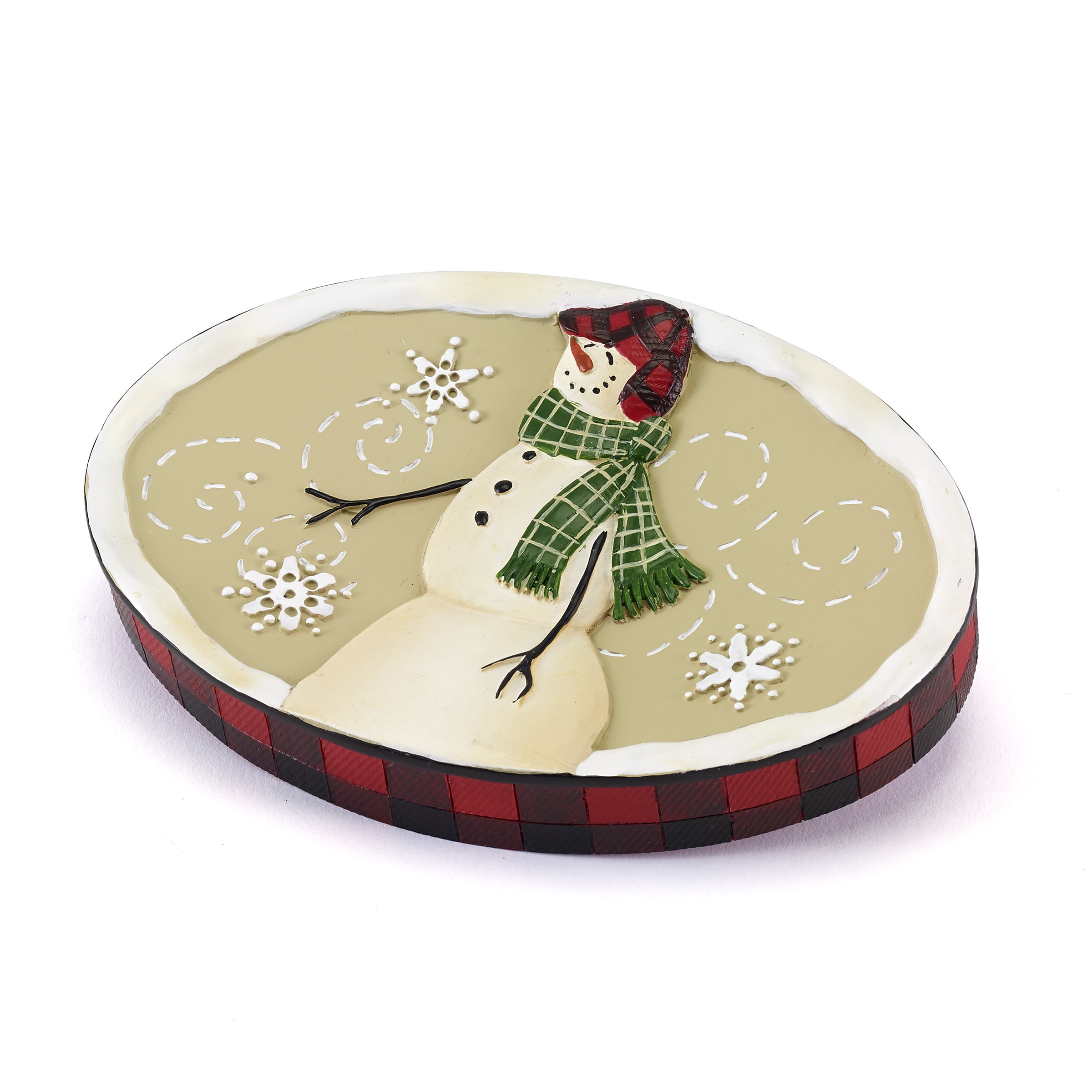Holiday Snowman Beige and Red Painted Plastic Soap Dish