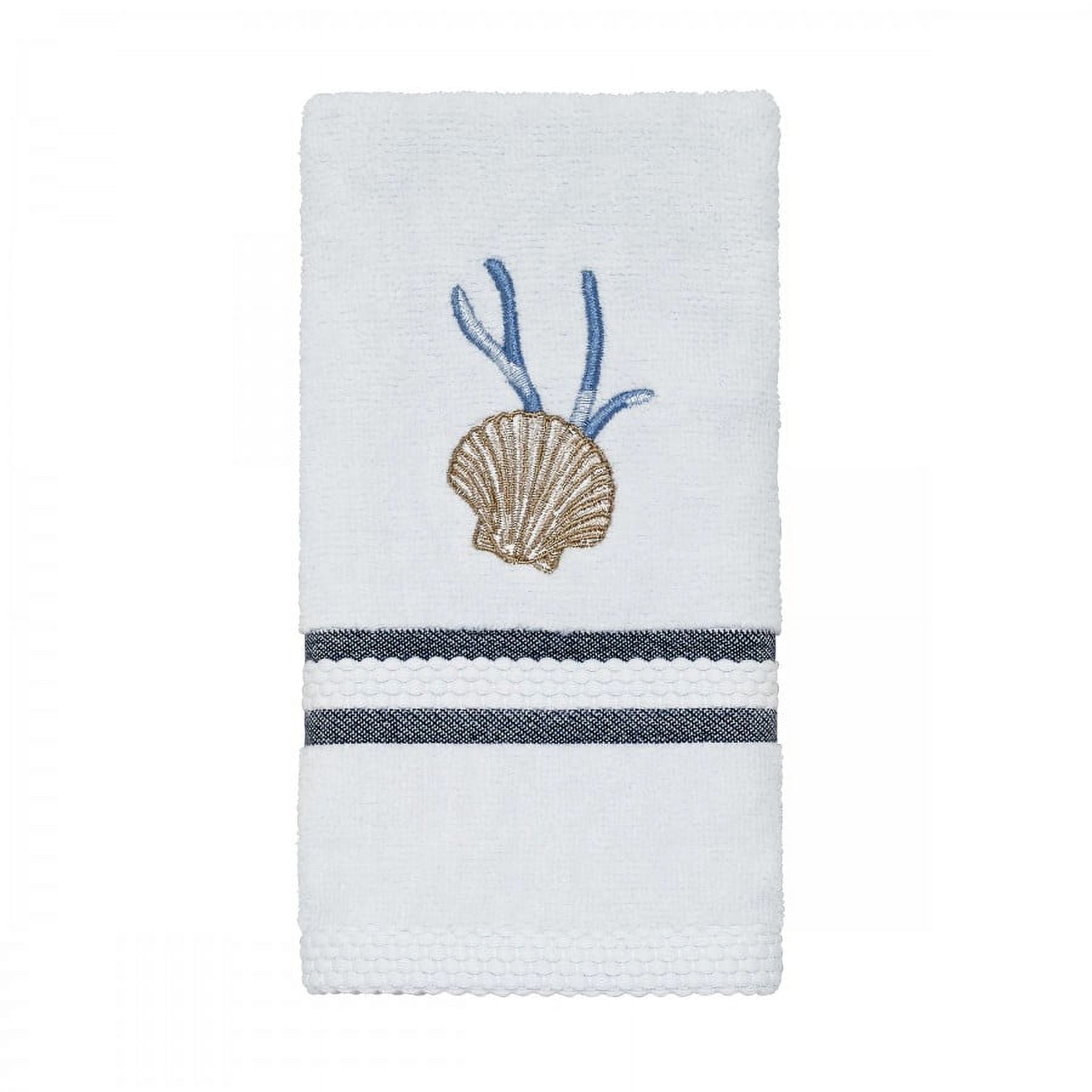 White and Blue Cotton Embroidered Fingertip Towel Set