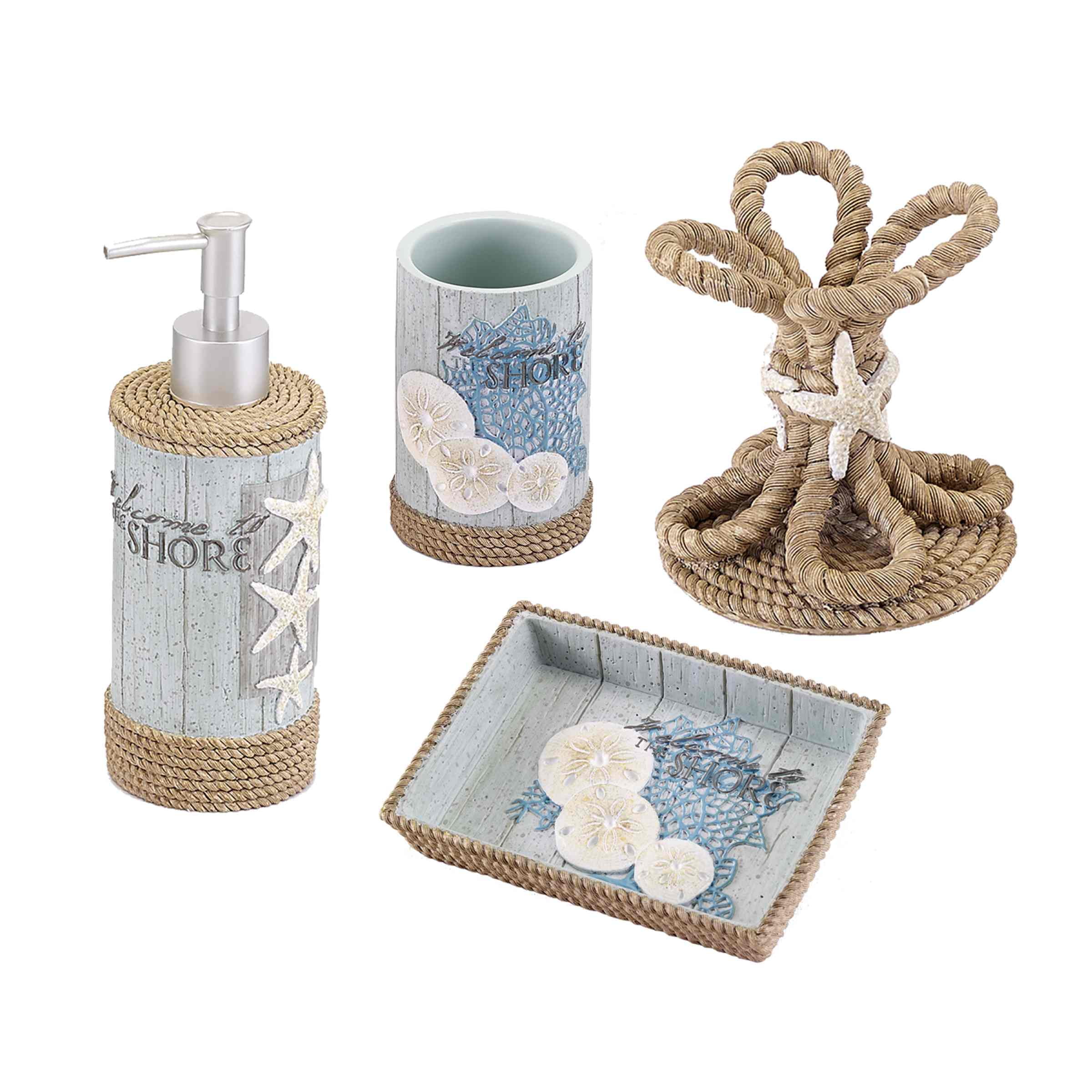 Beachcomber Aqua and Beige Resin 4-Piece Bath Accessory Set
