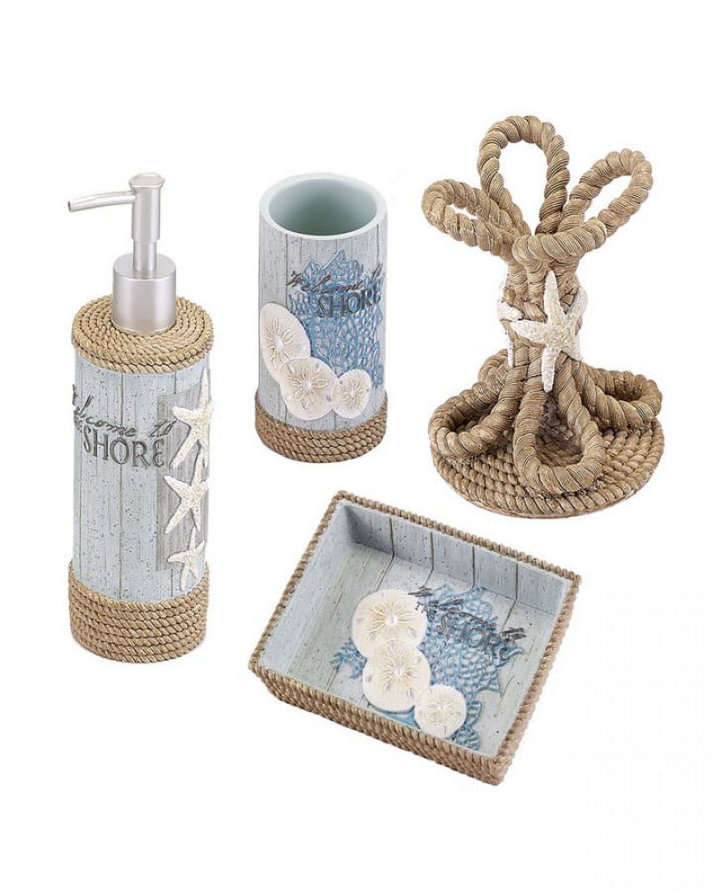 Beachcomber Aqua and Beige Resin 4-Piece Bath Accessory Set